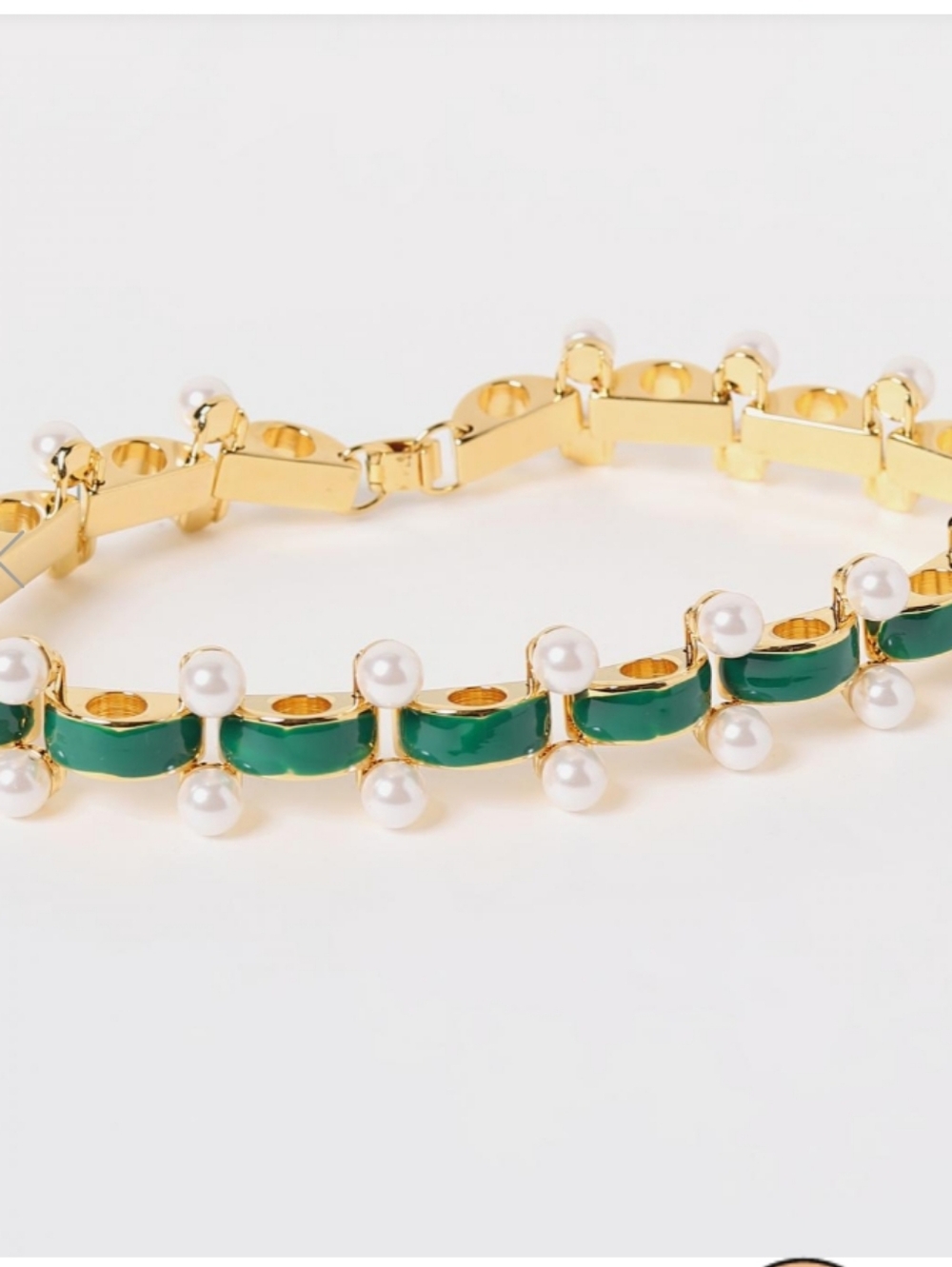 Marni Gold-Tone Choker Necklace with Green Enamel and Pearl Drops New In Box